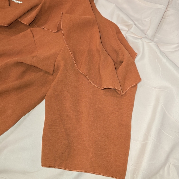 Women's Ruffled Off-Shoulder Top - Rust - Picture 2 of 4